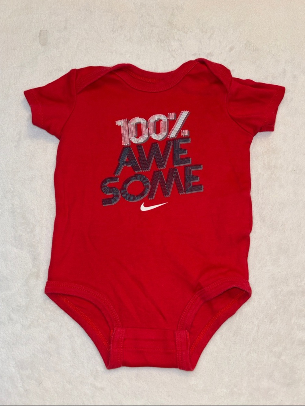 Nike Red '100% AWESOME' Baby One-Piece Bodysuit